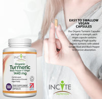 Organic Turmeric Curcumin 1440mg - 180 Premium Vegan Capsules - High Strength Quality Organic Turmeric Curcumin with Organic Black Pepper & Ginger