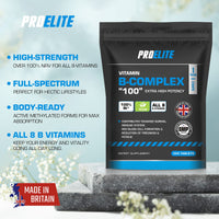 Vitamin B Complex - 365 High Strength Tablets (1 Year Supply) - All 8 B Vitamins B1 - B2 - B3 - B5 - B6 - B12, Biotin, Folic Acid - Reduction of Tiredness & Fatigue PROELITE