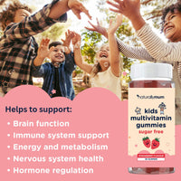 NaturallyMum Kids Multivitamin Gummies | for Children | Vegan Friendly | 30 Chewable Gummies | with Vitamins A, D, E, B6, B12, C | Sugar Free | Strawberry Flavour | 30-Day Supply