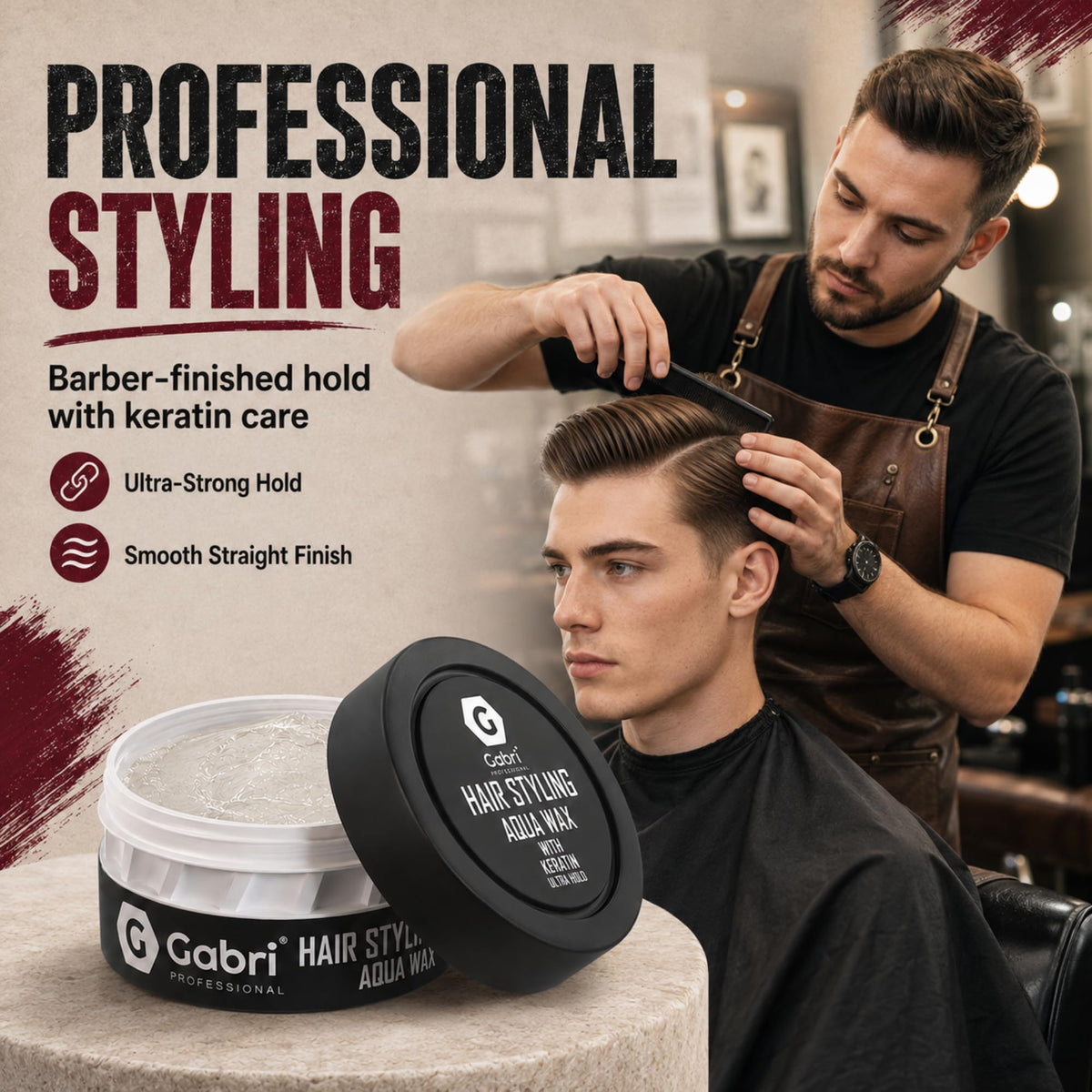 G Gabri Gabri Hair Styling Wax 150ml, Hair Gel Wax, Edge Control, Maximum Control and Long Lasting, Men & Women Hair Wax (Keratin Ultra Hold)