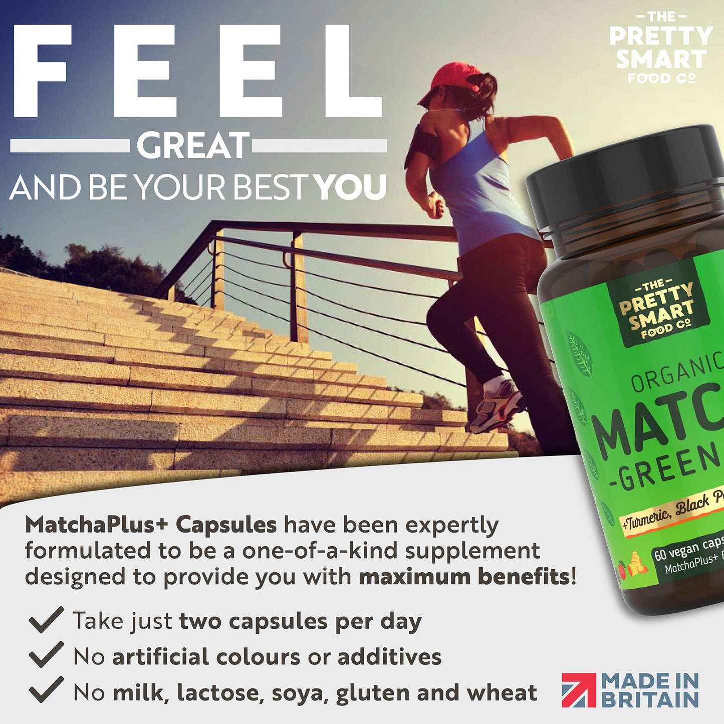 Green Tea Extract Capsules - Organic Matcha Green Tea Tablets - Boosted with Turmeric, Acerola Cherry & Black Pepper - 1360MG Complex - Green Tea Supplement - 60 Capsules - UK Made