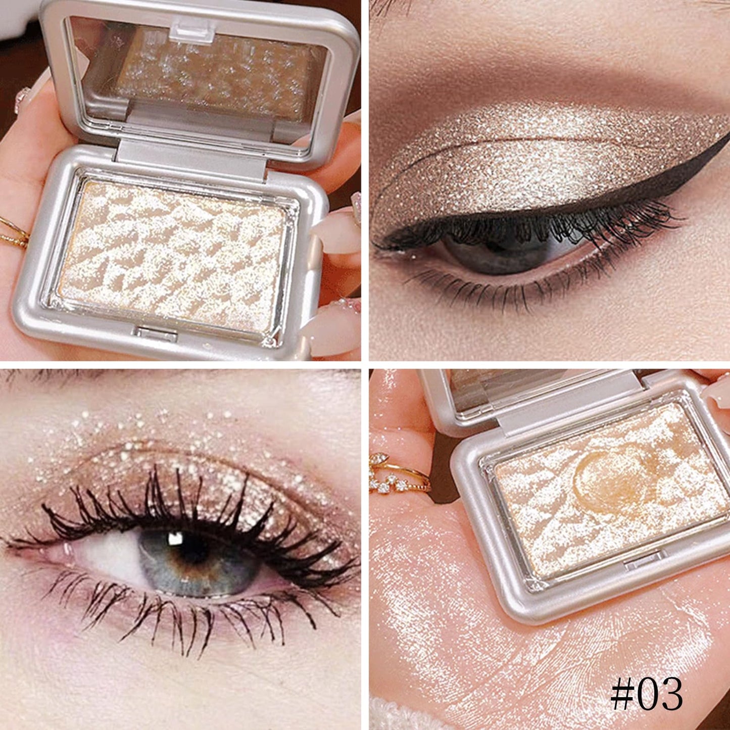 KYDA Highlighter Makeup Palette, Shimmer Highlighter Powder Makeup Palette, Diamond Shine pearl powder with Brush for Body Face -03
