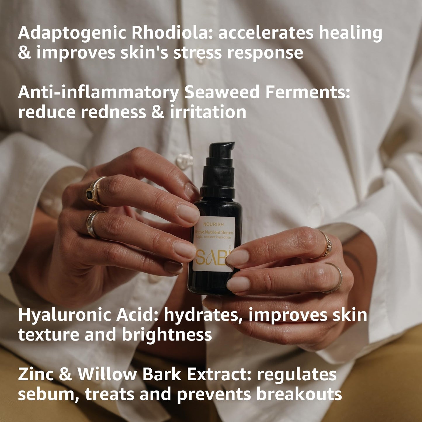 All-Natural Antioxidant Serum: 100% Vegan Collagen Serum, Natural Hyaluronic Acid, Vitamin C + Seaweed Ferments. For Hormonal Breakout Prone Skin, 30ml |The SABI Active Nutrient Sensitive Skin Serum