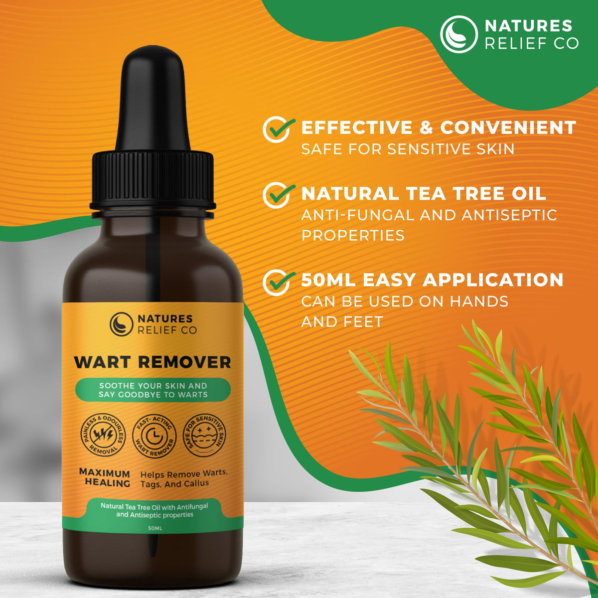 Natures Relief Co Wart Remover Serum | Suitable for Hands & Feet | Fast Acting & Effective Removal Treatment for Warts | 50ml