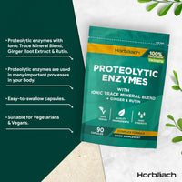 Proteolytic Enzymes Complex with Trace Minerals | 90 Vegan Capsules | Digestive Enzyme Supplement with Papain, Bromelain, Ginger, Selenium, Zinc & More! | by Horbaach