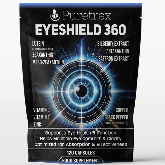 Puretrex Eyeshield 360 – Advanced Eye Health Supplement with Lutein, Zeaxanthin, Meso-Zeaxanthin, Bilberry, Astaxanthin, Saffron, Zinc, Copper, Vitamin C & E, BioPerine® – 120 Capsules