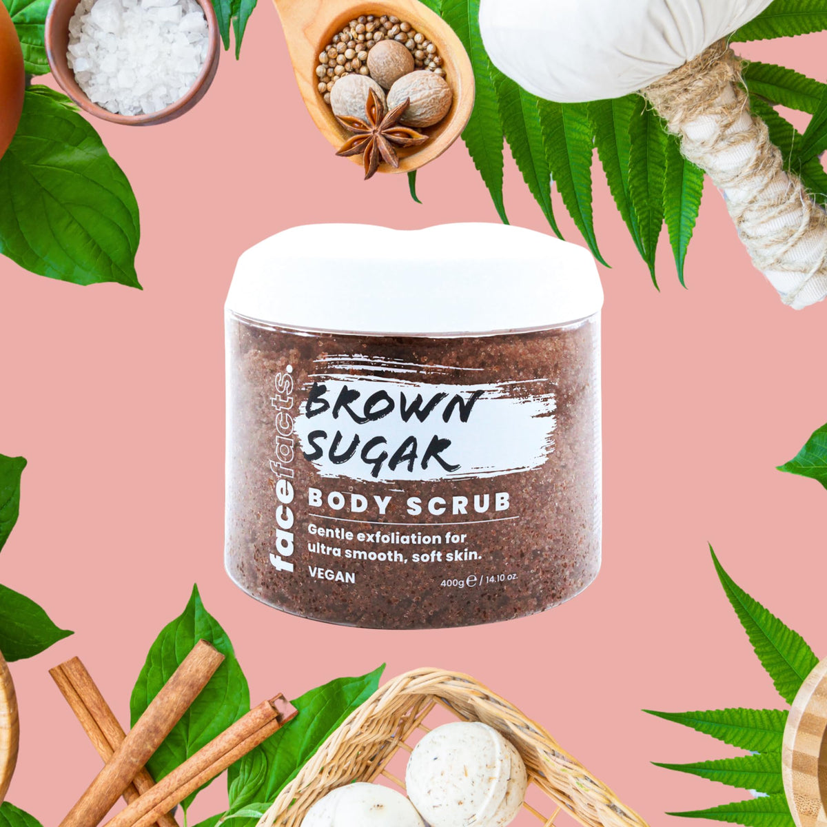 Face Facts Body Scrubs | Brown Sugar | Exfoliates + Softens |400g, 400 g (Pack of 1)