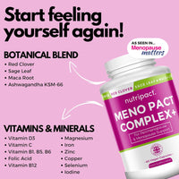 Meno Pact Support Complex - Perimenopause & Menopause Supplement for Women - 17 Active Ingredients - Formulated by Women’s Health Experts - High Strength Formula - 60 Vegan Capsules - Nutripact