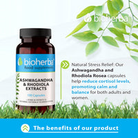 Ashwagandha Rhodiola Supplement by BIOHERBA - 100 High-Potency Capsules for Stress Relief and Sleep Support for Adults