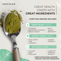 Super Greens Powder with 17 Superfoods – Green Powder Superfood Made with Organic Clean Greens and Superfood Powder. Pair Green Superfood Powder with Green Juice Or Smoothie Mix. Made by Inspiriko