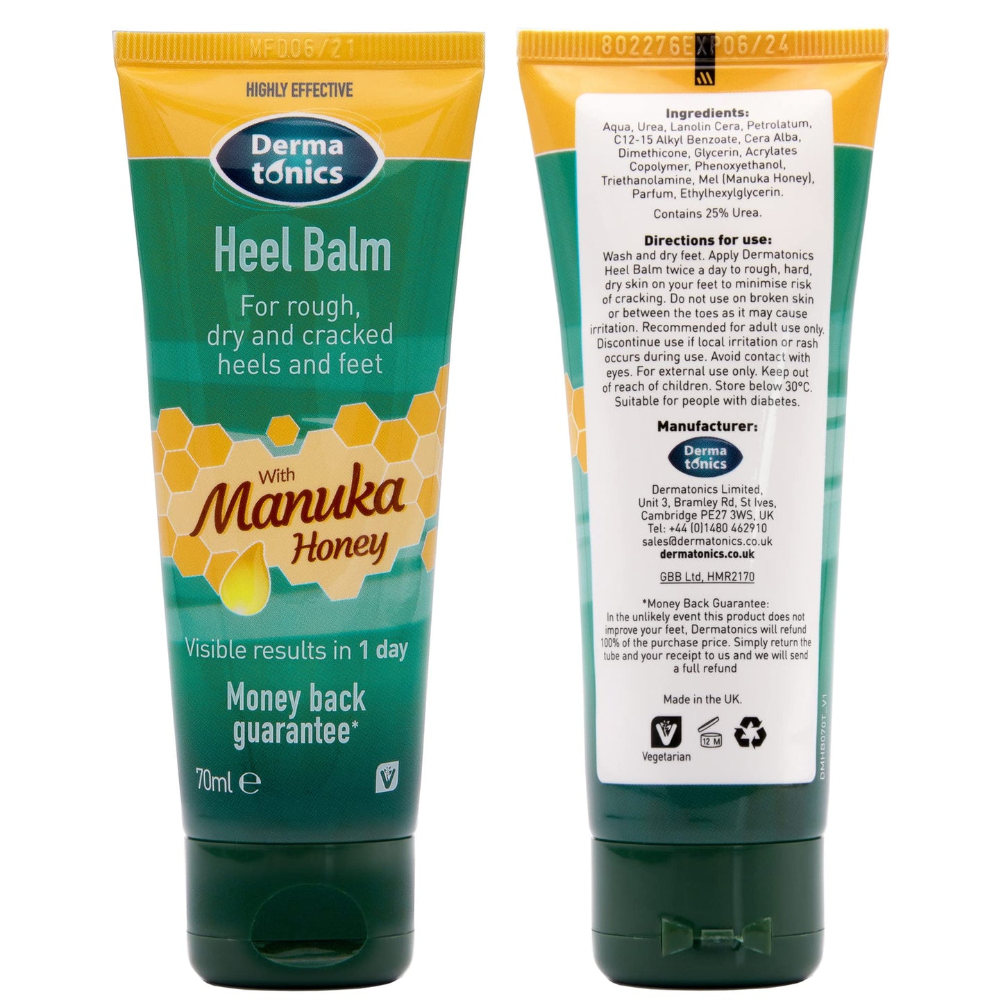 Dermatonics Fast-Acting Manuka Honey Heel Balm | Nourishing Formula for Rough and Cracked Heels | Hydrates and Softens Dry Feet | Suitable for Diabetics| 70 ml