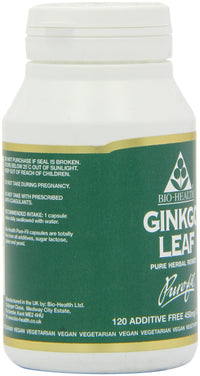 Bio-health Bio-Health Ginkgo Leaf 450mg Pure Herbal Food Supplement, Supports Blood Circulation, Mental Performance and Boosts Energy Suitable for Vegetarians and Vegans, Additive Free, 120 Capsules