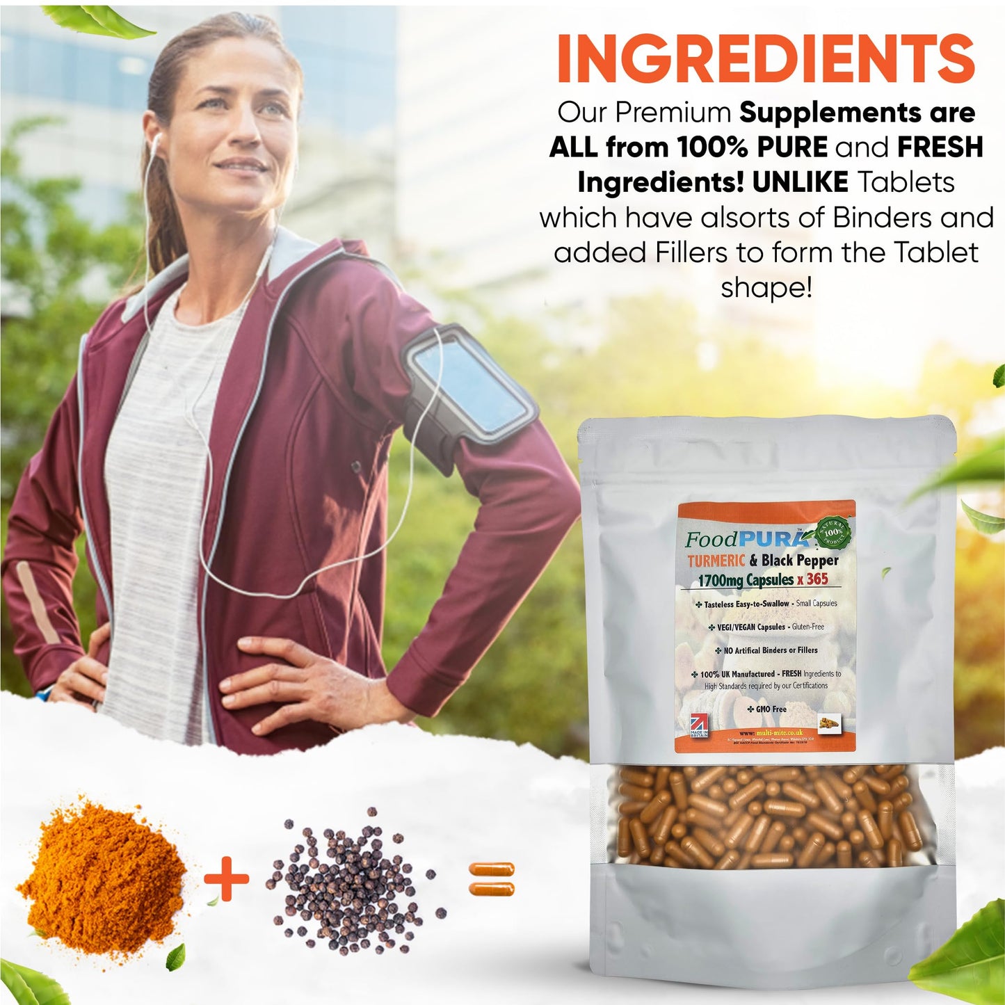 FoodPURA Turmeric with Black Pepper Capsules High Strength 1700mg HACCP Certified, Manufactured in The UK by FoodPURA 1 Pack of 365 Capsules … …