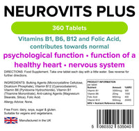 Lindens Neurovits Plus Tablets - 360 Pack - Contains Vitamin B1, B6, B12 & Folic Acid Contributes Towards Normal Psychological Function, Healthy Heart & Nervous System - UK Manufacturer, Letterbox Friendly