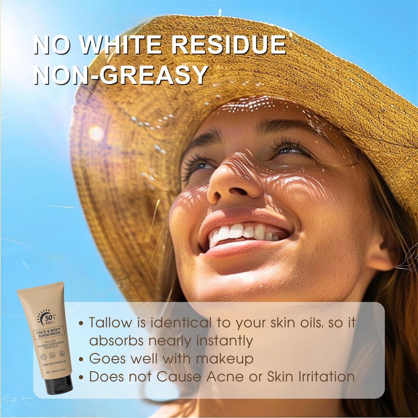 Lumiter Tallow Sunscreen SPF 50 Face and Body, Beef Tallow Sunscreen for Face, Natural Sun Cream SPF 50, 100g