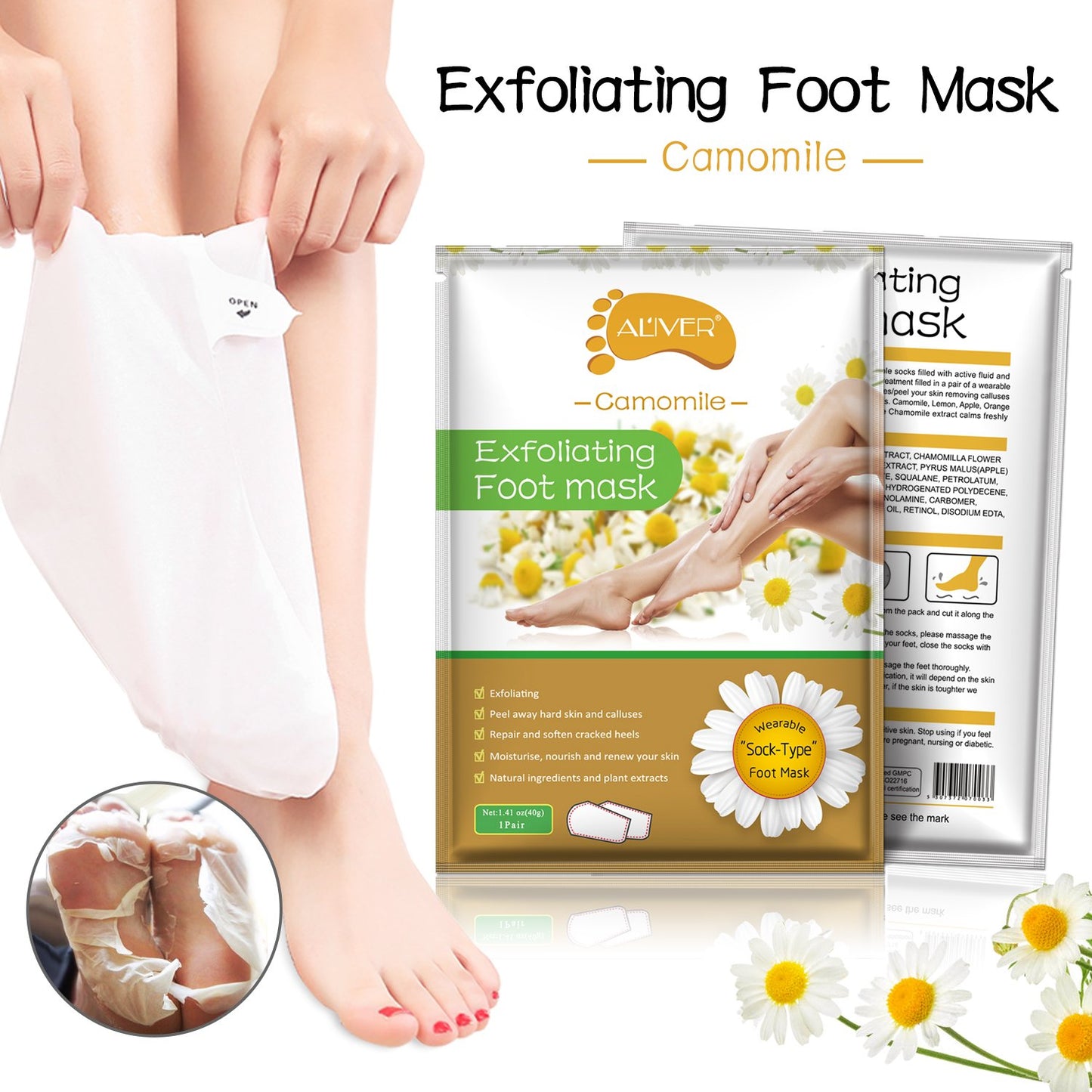 CCKULOOB Foot Peel Mask, Exfoliating Foot Mask for Soft Baby Feet Repair Heels & Removes Dry Dead Skin Feet Peeling Socks Foot Treatment for Hard Skin, 3 Pairs