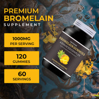 Bromelain Gummies - 1000mg Bromelain High Strength Gummies - 120 Gummies - 60 Servings - Enhanced with Turmeric 10mg and Vitamin C 80mg - Bromelain 500mg Per Gummy