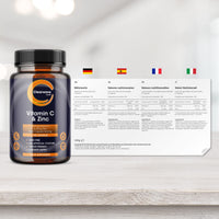 Clearwave Health Vitamin C and Zinc Capsules - Vitamin C 1200mg & Zinc 25mg- Vitamin C & Zinc for Maintenance of Normal Immune System - 180 Vegan Vitamin C & Zinc Capsules (not Tablets) - 2 per Daily Serving