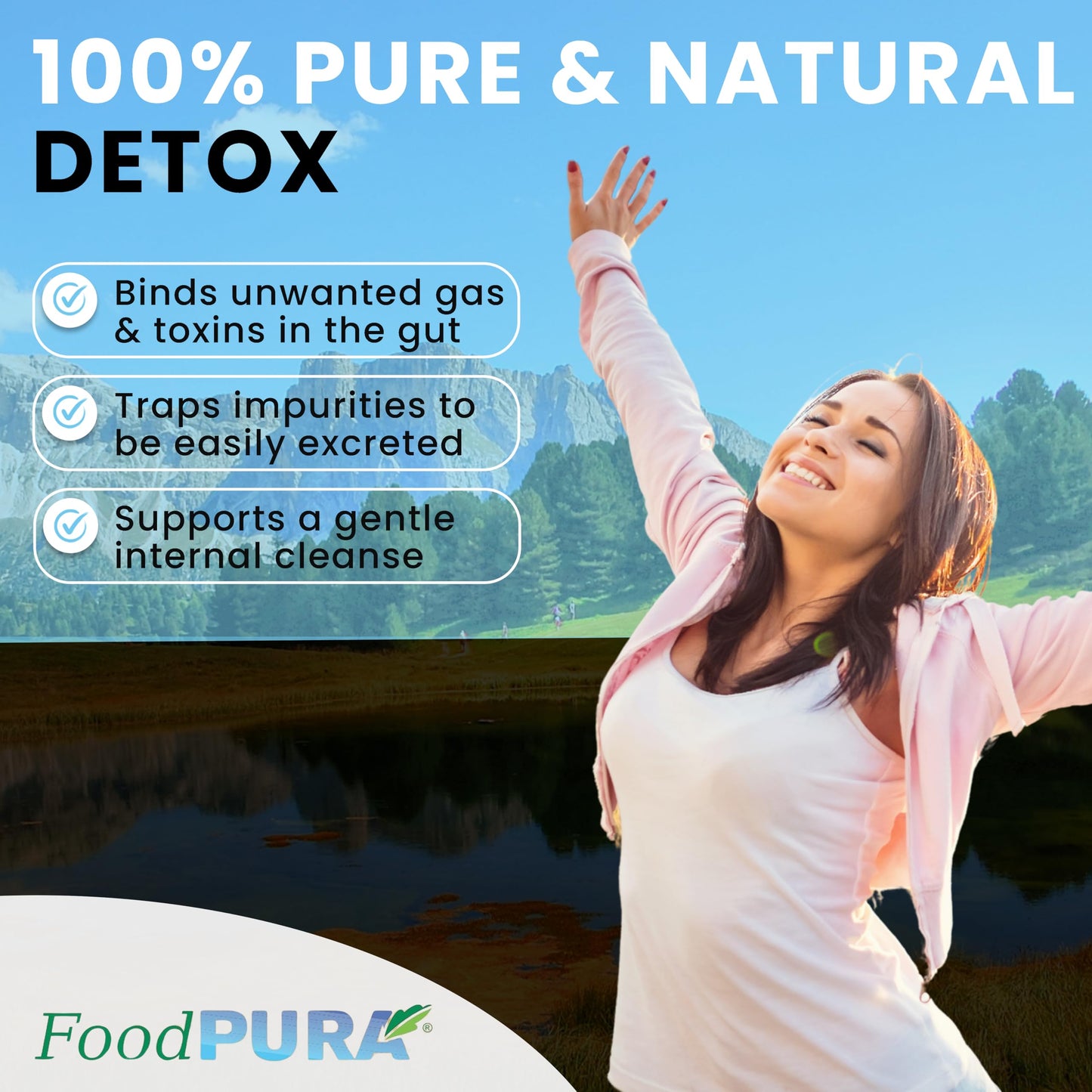 FoodPURA Coconut Activated Charcoal Capsules 1500mg x 365 100% Natural Vegan Digestive Supplement Reduces Bloating & Flatulence After Eating (365)