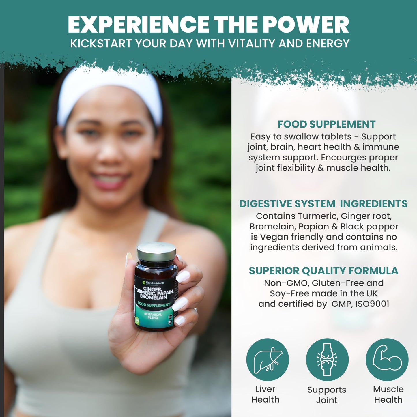 Only Nutrients | Ginger Turmeric Bromelain & Papain with Black Pepper Extract | 180 High Strength Botanical Anti-Inflammatory Tablet Supplements | GMP Approved | UK Made