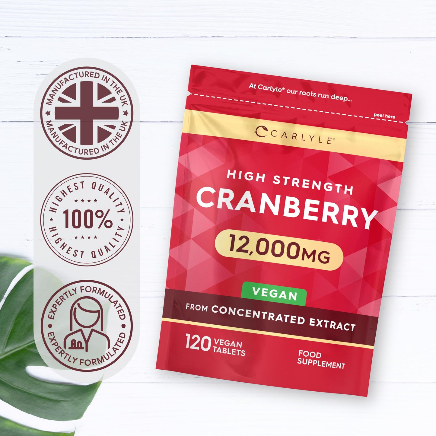 Cranberry Tablets 12,000mg | Supplements for Women | 120 Pills | Vegan | by Carlyle