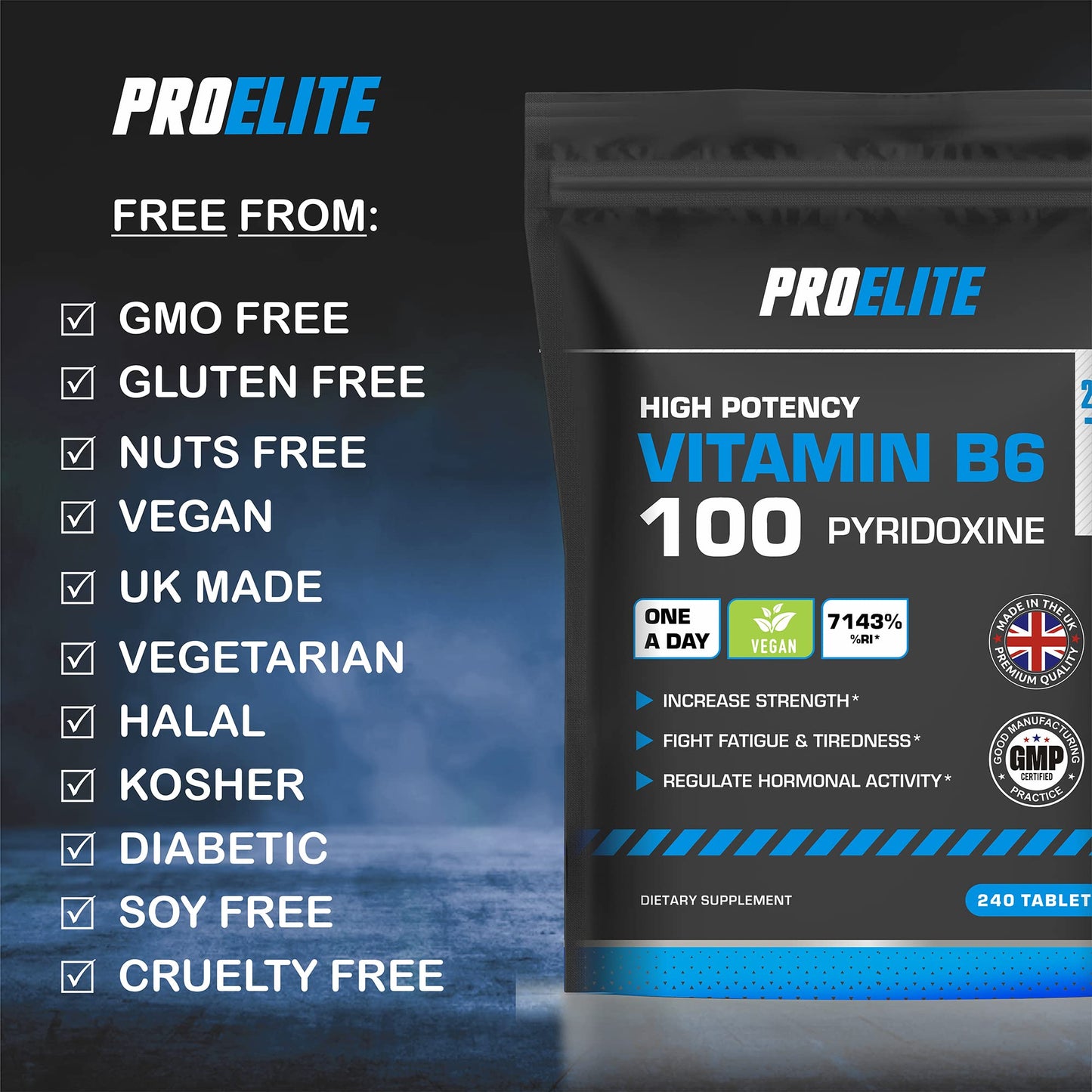 Vitamin B6 100mg - 120 Vegan Tablets 7000% Nrv Dose High Strength ๏ฟฝ B6 Vitamins Contributes to Healthy Metabolism, Reduction of Tiredness, Normal Immune & Nervous System Function ๏ฟฝ PROELITE
