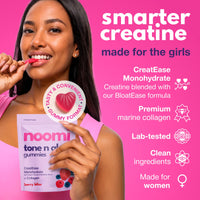 Creatine Gummies for Women with Collagen – Creatine Monohydrate + Collagen Gummies for Women – Pre Workout Chews for Glow, Strength & Focus – 1 Month Supply – Berry Flavour – noomi Tone n Glow