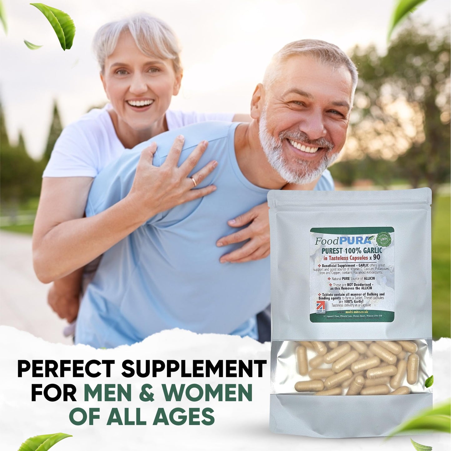 FoodPURA Pure Garlic Capsules Recommended Daily Strength 1000mg HACCP Certified, Manufactured in The UK by FoodPURA 1 Pack of 90 Capsules