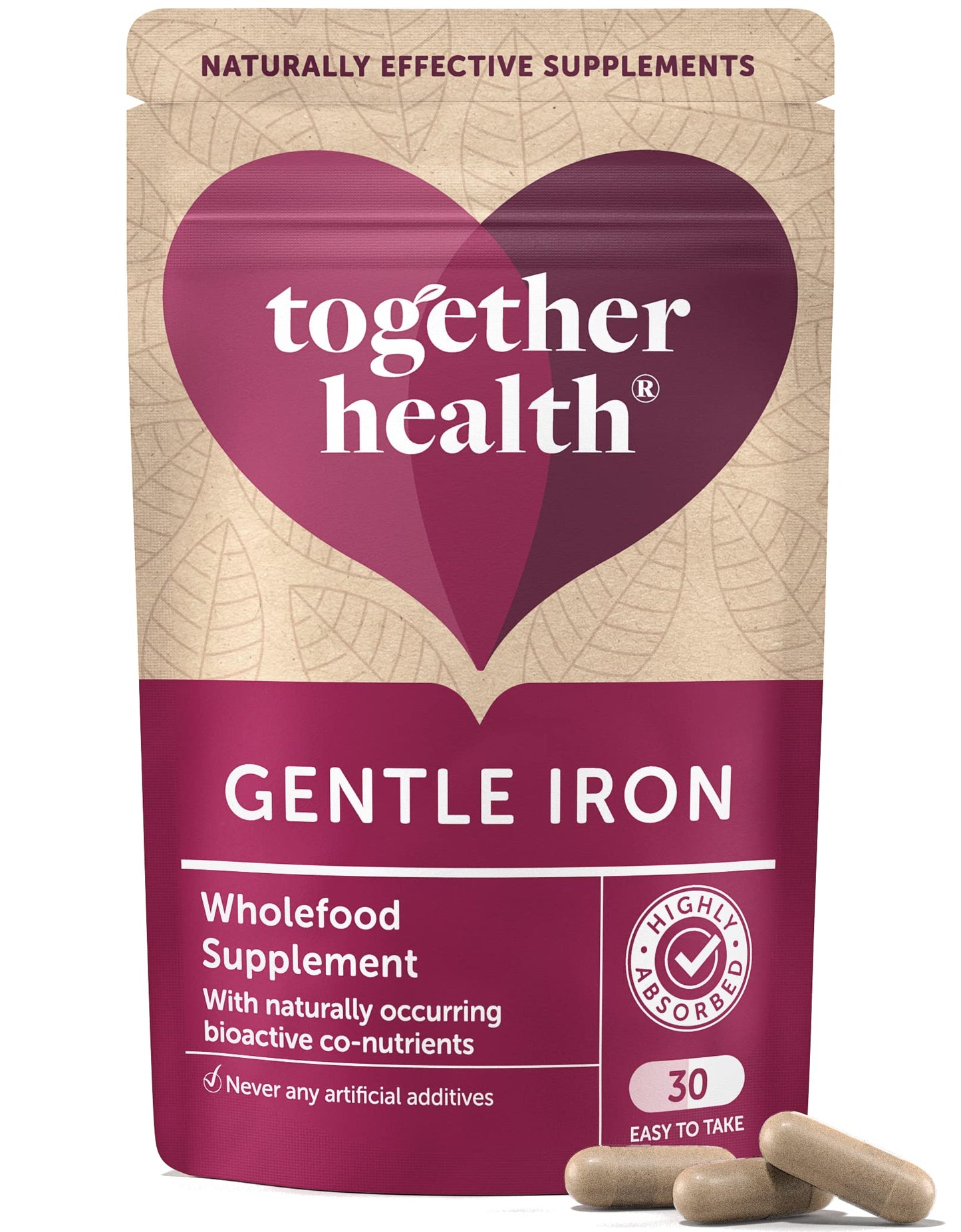 Gentle Iron – Together Health – Whole Food Nutrients – Iron and B Vitamins – Vegan Friendly – Made in The UK – 60 Vegecaps – Pack of 2