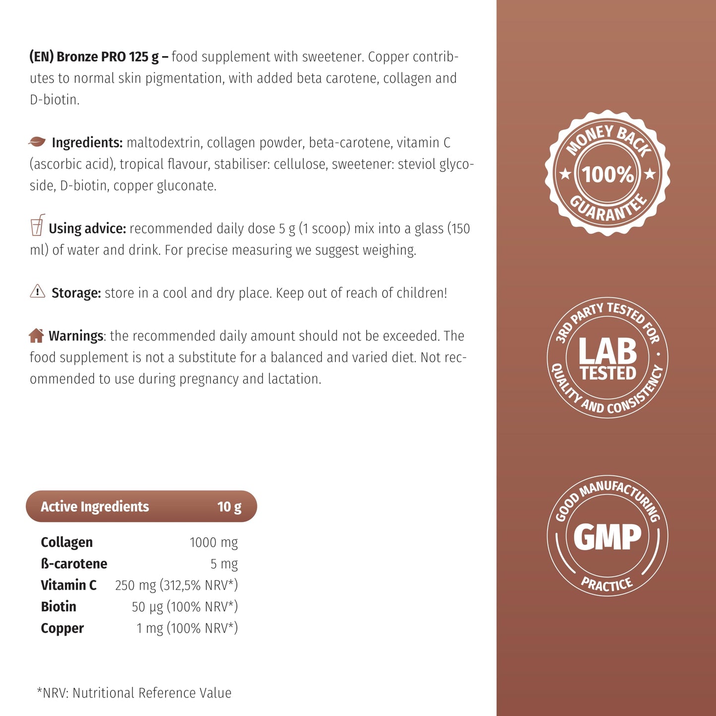 Nature's Finest by Nutrisslim Bronze PRO: Sun Tan Accelerator - Beta Carotene High Strength for Longer Lasting Tans, Vitamin E & C Antioxidant Mix, Collagen & Biotin for Beautiful Skin and Hair