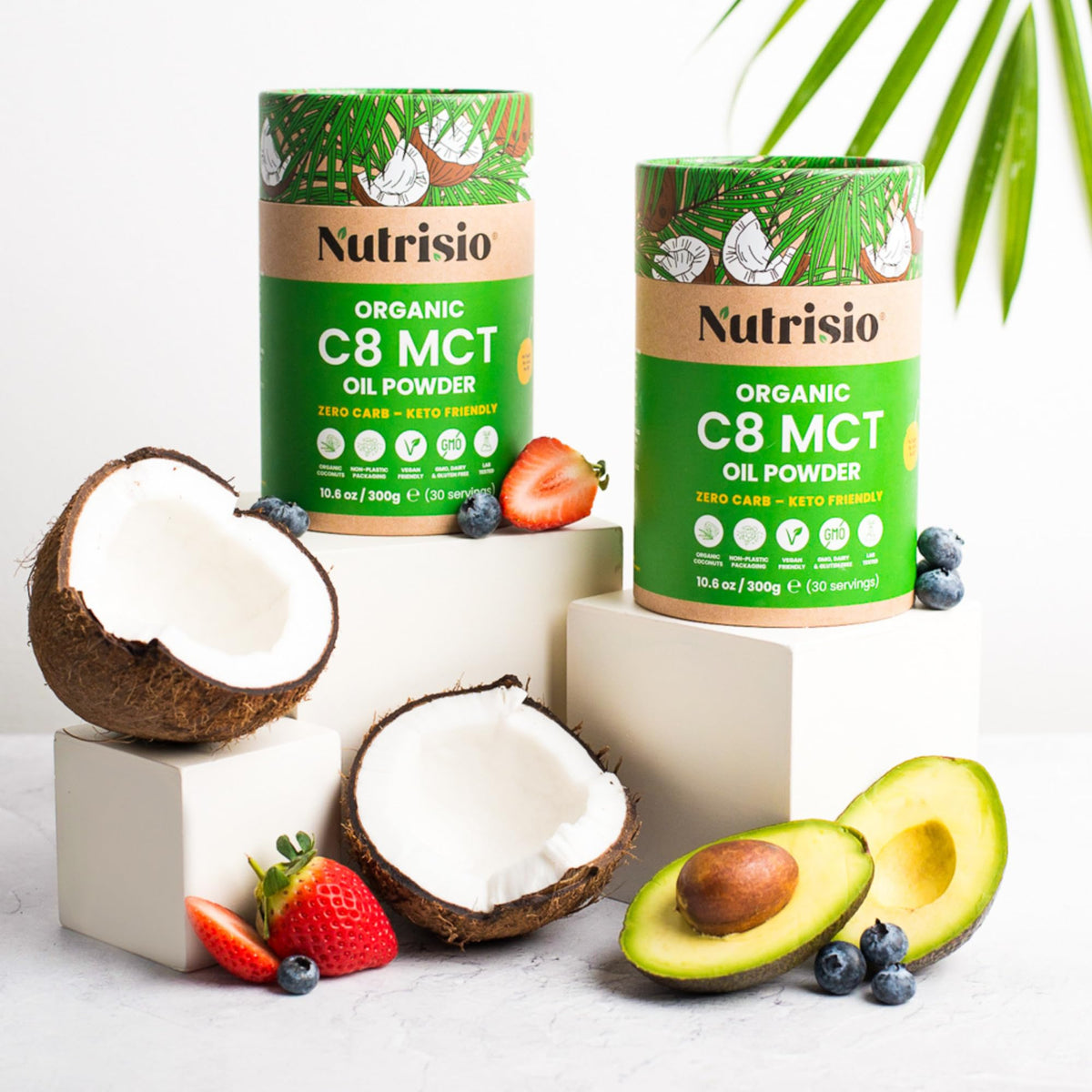 NUTRISIO Nutrisio Organic MCT Oil Powder 300g – 30 Servings – 75% C8 MCT + 25% Acacia Fiber, Perfect for Keto Diet – Vegan Friendly, Lab Tested Fiber Supplement, Vegan Coffee Creamer, Recyclable Can