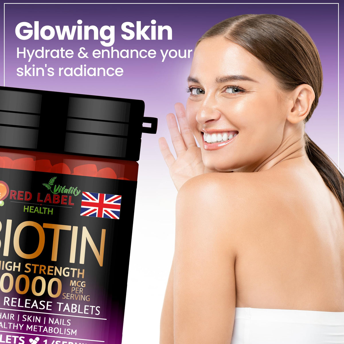 Red Label Health Biotin Hair Growth Supplement 10000mcg - 365 Vegan Tablets (1 Year Supply) - Hair Skin & Nails Vitamins for Women & Men - High Absorption D-Biotin - Hair Growth Vitamins
