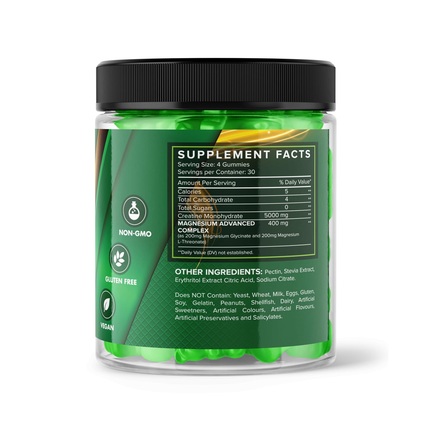 Creatine 120 Gummies Max 5000mg for Men and Women Creatine Monohydrate with Added Magnesium - Chewable Gummies, Apple Flavour (1 Month Supply)