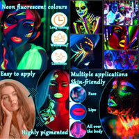 SHEBEEDO 6PCS Glow Under Black Light Neon Face Paint, Vibrant Neon Party Accessories for Adults, Festival Face Paint That Glows in the Dark, High - Quality Body Paint