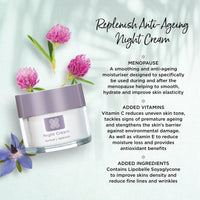 Healthspan Replenish Anti-Ageing Night Cream (50ml) | Natural Plant Oestrogens | Added Vitamin C | High Levels of Ceramides, Pro-Vitamin B5, Vitamin E & Squalene | Menopause