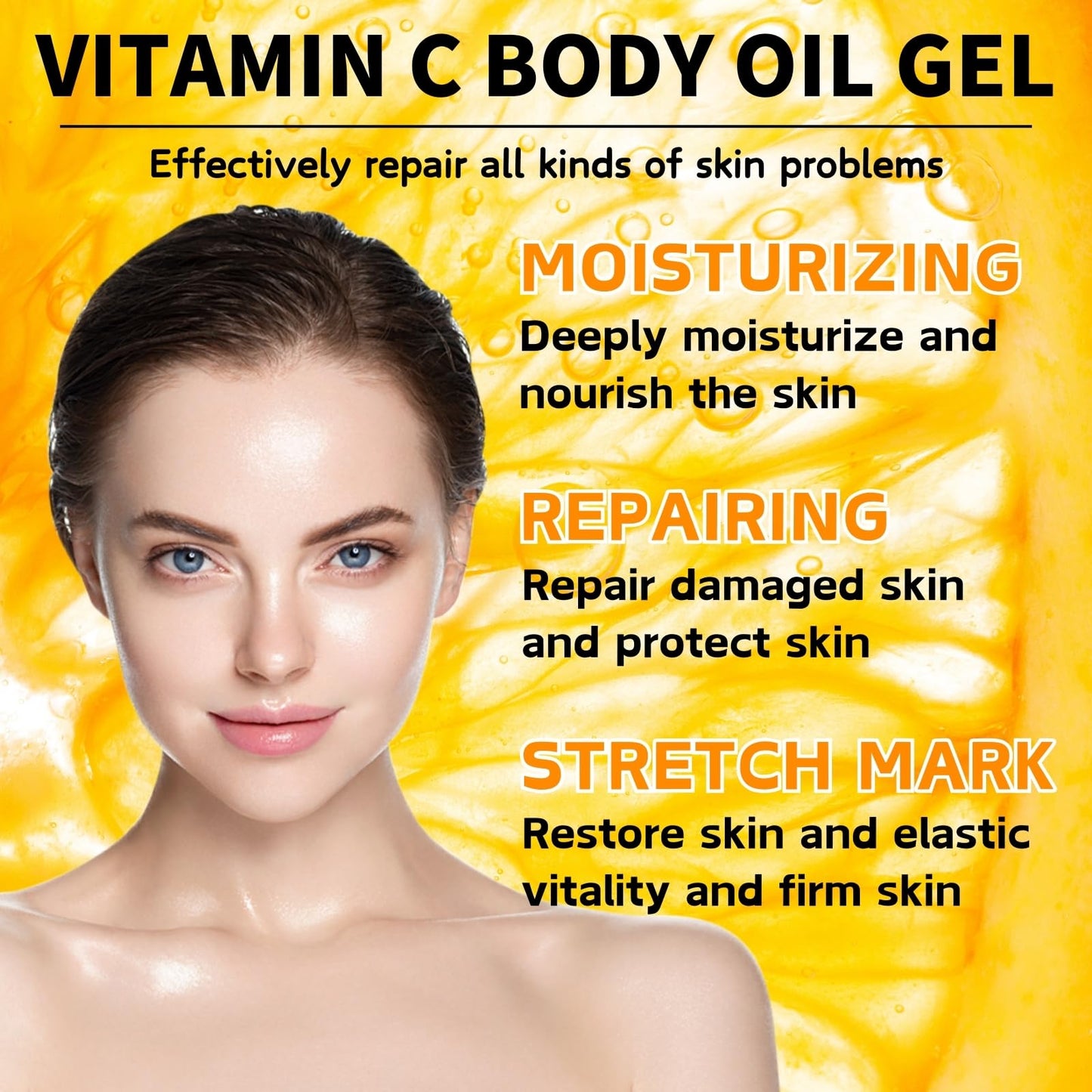 Cureluxe Vitamin C Essential Oils for Skin - Vitamin C Body Gel Oil - Brightening & Firiming Body Oil for Women - Deeply Nourishing Body Gel for Dry Skin - Body & Face Oil 200ml