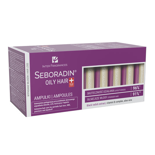 SEBORADIN OILY HAIR Serum Ampoules 14 x 5,5 ml Anti Hair Loss Serum Chronic Hair Loss and Thinning Treatment Natural Extracts and Vitamins Hair & Scalp Treatment Hair Care & Products