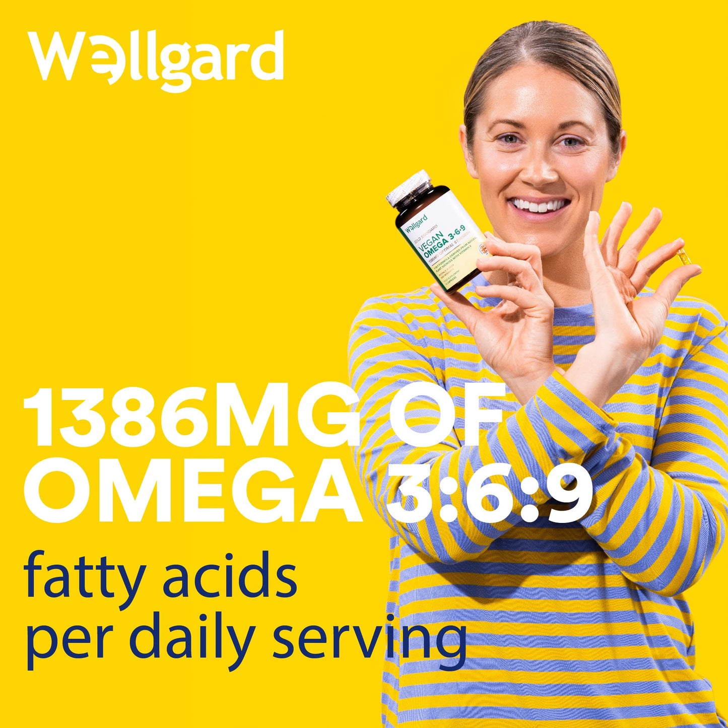 Vegan Omega 3 6 9 Capsules by Wellgard - High Strength 1386mg Flaxseed Oil Capsules with Alpha Linolenic Acid (ALA), Linoleic Acid (LA), Vitamin E