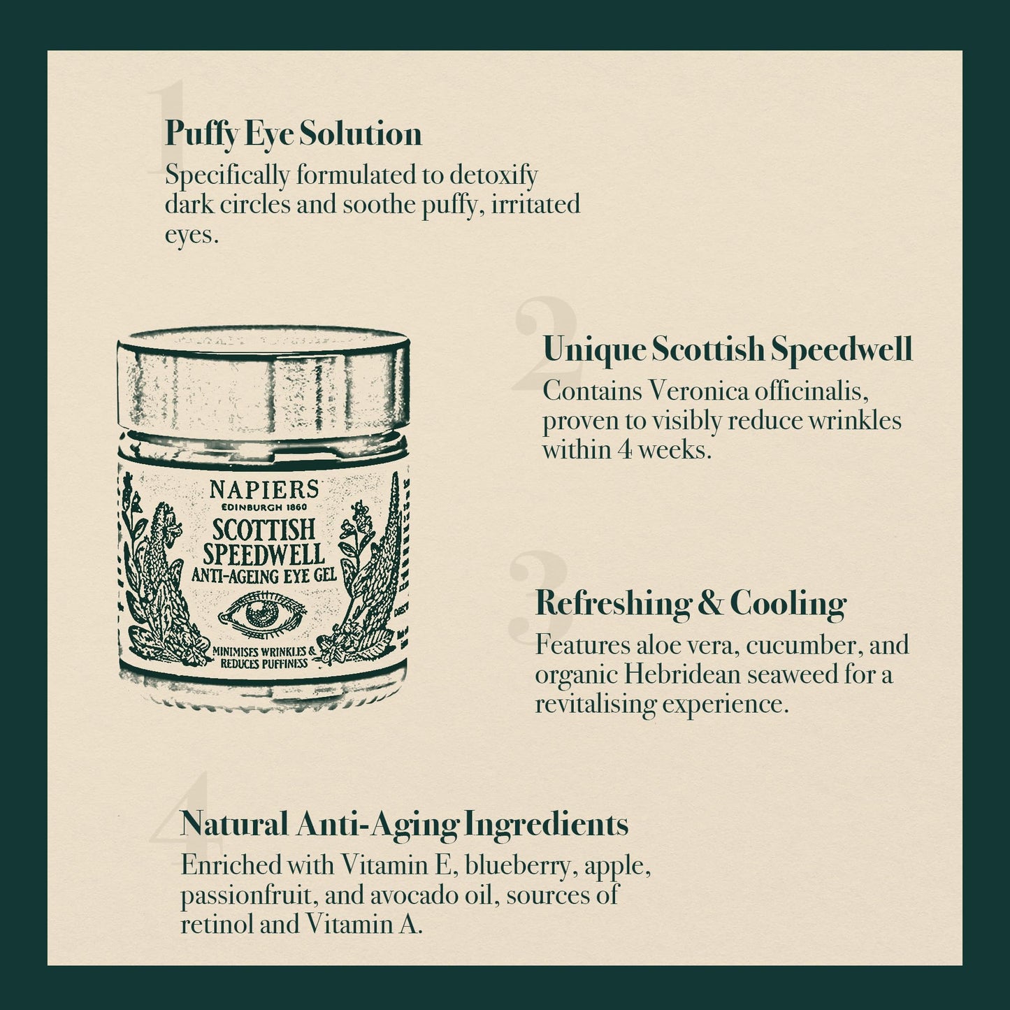 Napiers Speedwell Ageless - Anti-Aging Eye Gel - Minimises Wrinkles & Reduces Puffiness with Scottish Speedwell & Marine Collagen - 30ml