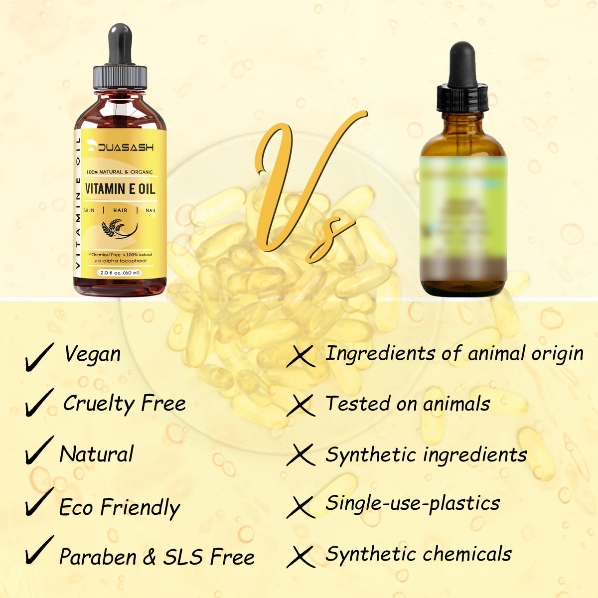 DUASASH Duasash Vitamin E Oil for Skin & Face 75,000 IU 100% Naturally Sourced Plant-Based Organic Pure Vitamin E Oil for Hair d-Alpha-tocopherol Body Oil, Strengthens & Moisturizes Hair, Nails 60ml