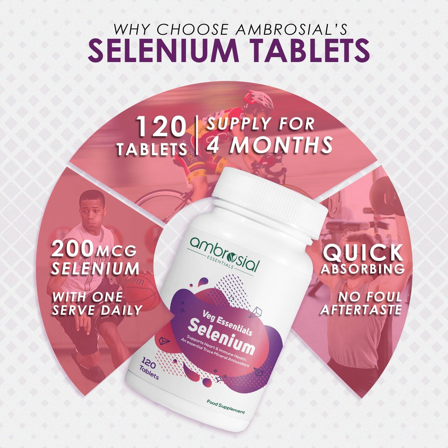 AMBROSIAL Ambrosial Selenium Supplements - 120 Tablets, 200 mcg L-Selenomethionine, Gluten Free, Vegan Hair, Skin and Nail Vitamins with Trace Minerals for Healthy Immune System, Supplement for Men & Women