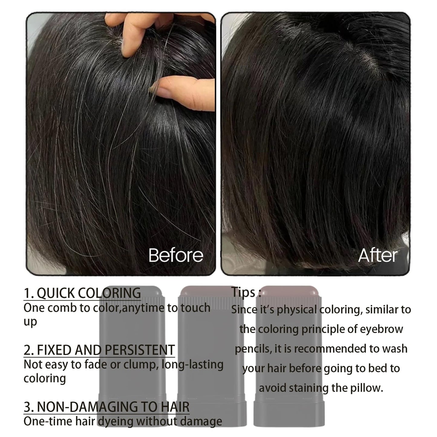 DMQ Temporary Hair Color Stick, 20G Black Hair Dye Comb,Instant Coverage, Quick Styling & Concealing, Portable Dye Comb For Travel Business Trips (Natural Black)