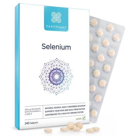 healthspan Healthspan Selenium | 240 Tablets | Highly Absorbable | with Vitamin C, A & E | Hair, Nails and Skin Health | Vegan