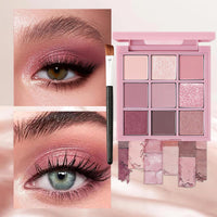 Coloroom Pink Eyeshadow Palette - 9 Colour Glitter Eyeshadow, Matte & Shimmer, Bright Long-Lasting & Highly Pigmented Eye Shadow Pallet For Women - 3PCS Eyeshadows Brushes