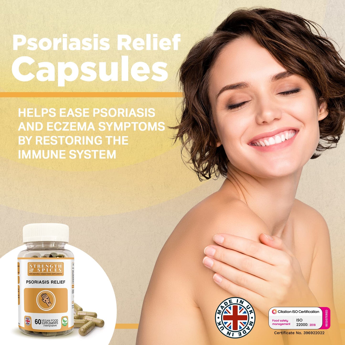 Strength & Spices Psoriasis Relief Skin Care Supplements, Immune System Booster with 31 Powerful Ingredients and Amino Acids, Soothes Red, Flaky Skin, 1000 mg, 60 Vegan Capsules, Refill