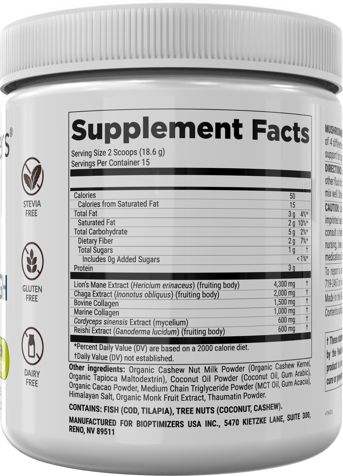 BiOptimizers Chocolicious Mushroom Breakthrough | Nootropic Supplement Blended Powder of Mushroom, Collagen & Superfoods: Lion’s Mane, Chaga, Reishi | 30 Servings