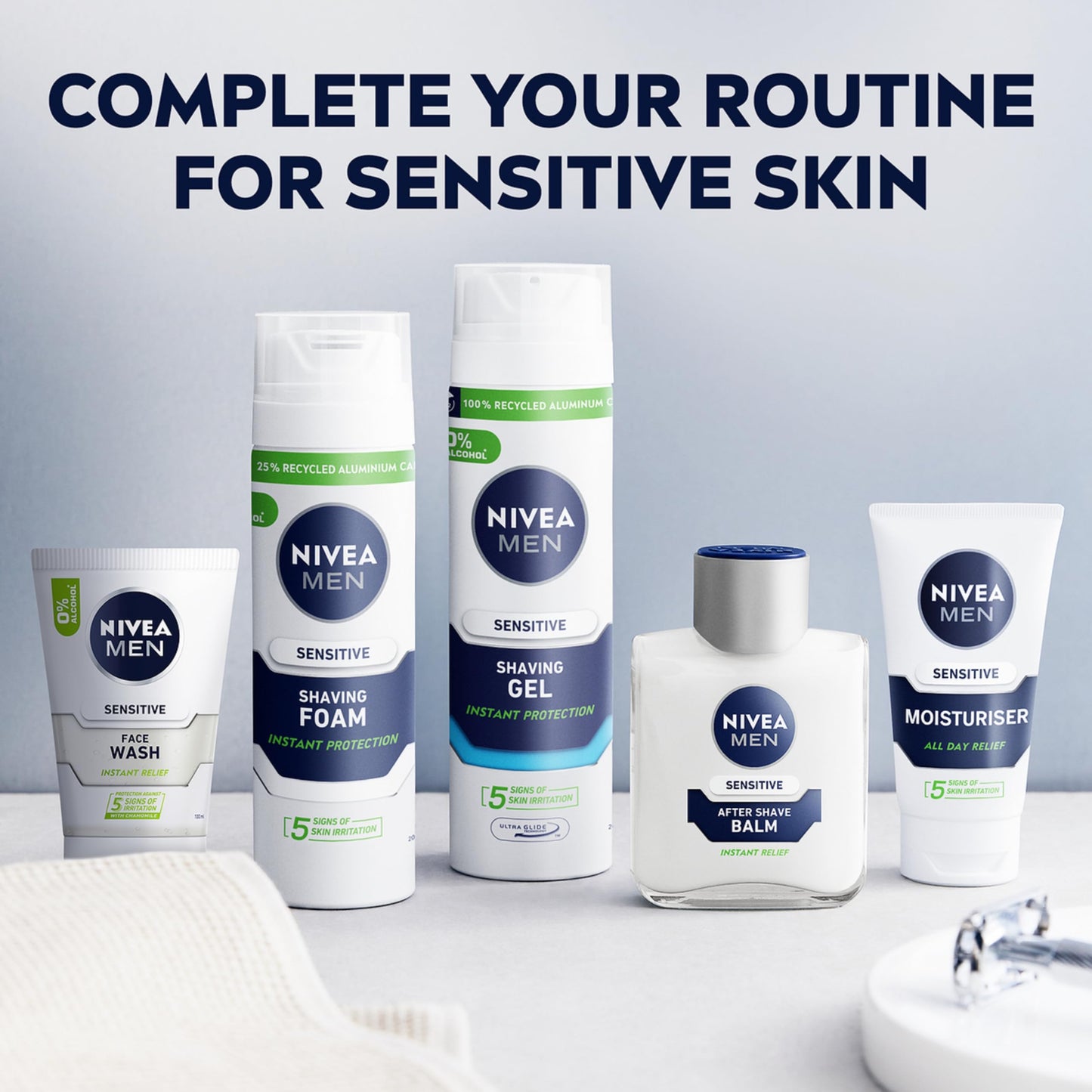 NIVEA MEN Sensitive Face Moisturiser with Zero Percent Alcohol, Sensitive Skin Moisturiser, Men's Skin Care Essentials, (75ml)