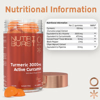 Nutriburst Turmeric Curcumin with Black Pepper Extract Multipack - Powerful Antioxidants & Anti-inflammatory, Joint & Muscle Health - Vegan & Sugar Free - 3 x 60 Ginger Gummies - 3 Mon Supply