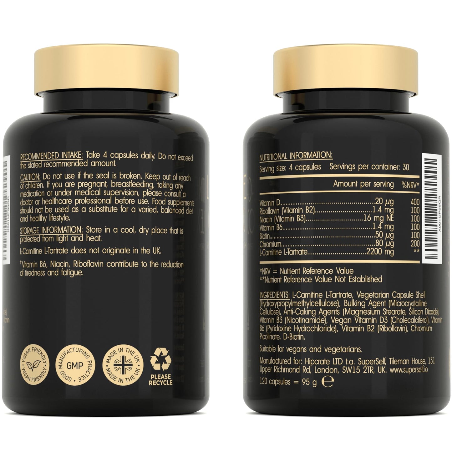 L-Carnitine Capsules 2200mg - L-Carnitine Complex with Vitamins D & B - Reduces Tiredness & Fatigue - Energy & Metabolism Support - 120 Vegan Tablets - High Strength L Carnitine Tartrate Supplement