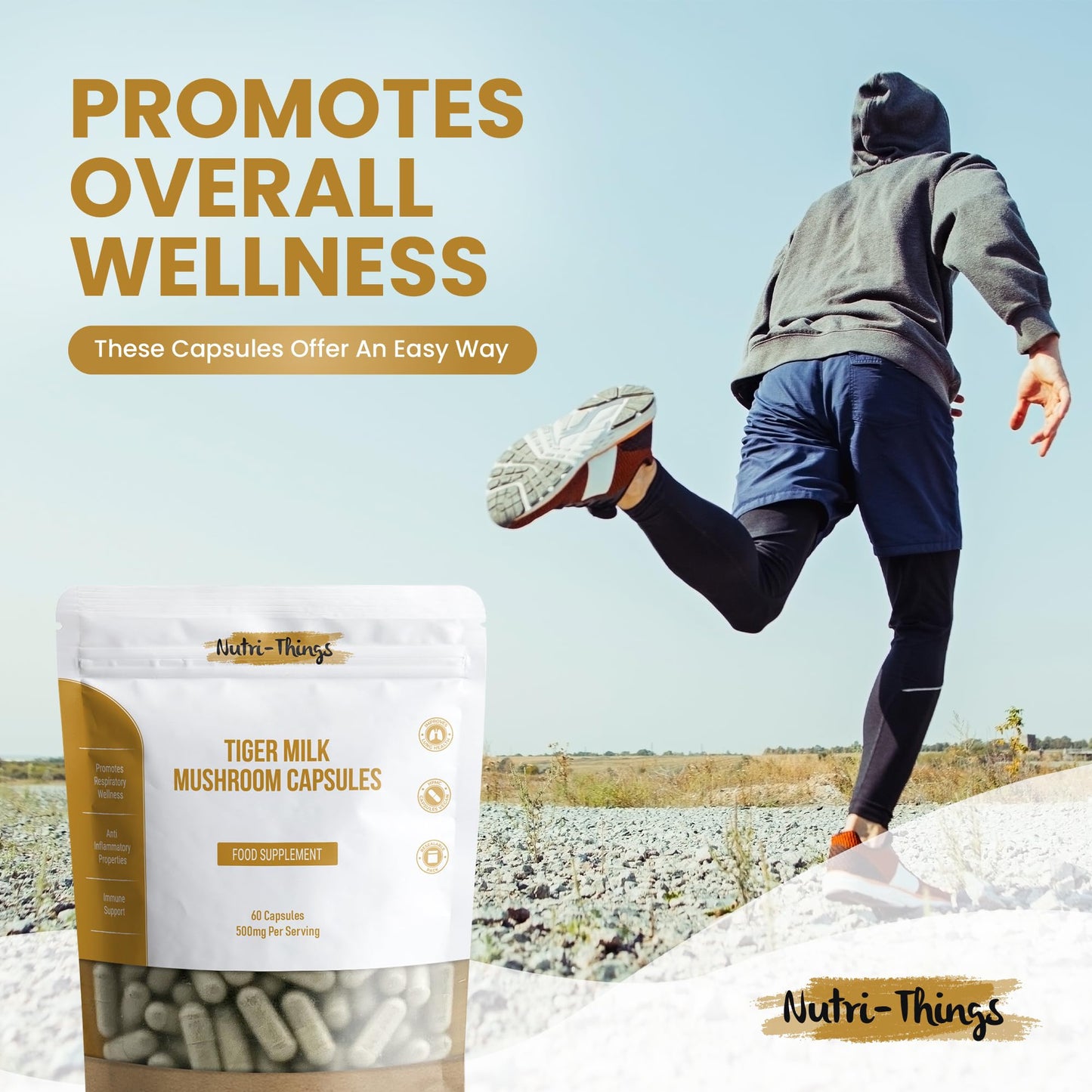 Nutri-things Tiger Milk Mushroom Capsules | Pure 500mg Extract for Immune & Respiratory Support | Vegan-Friendly HPMC | Anti-Inflammatory Benefits | Enhances Lung Health | 60 Count Resealable Pack